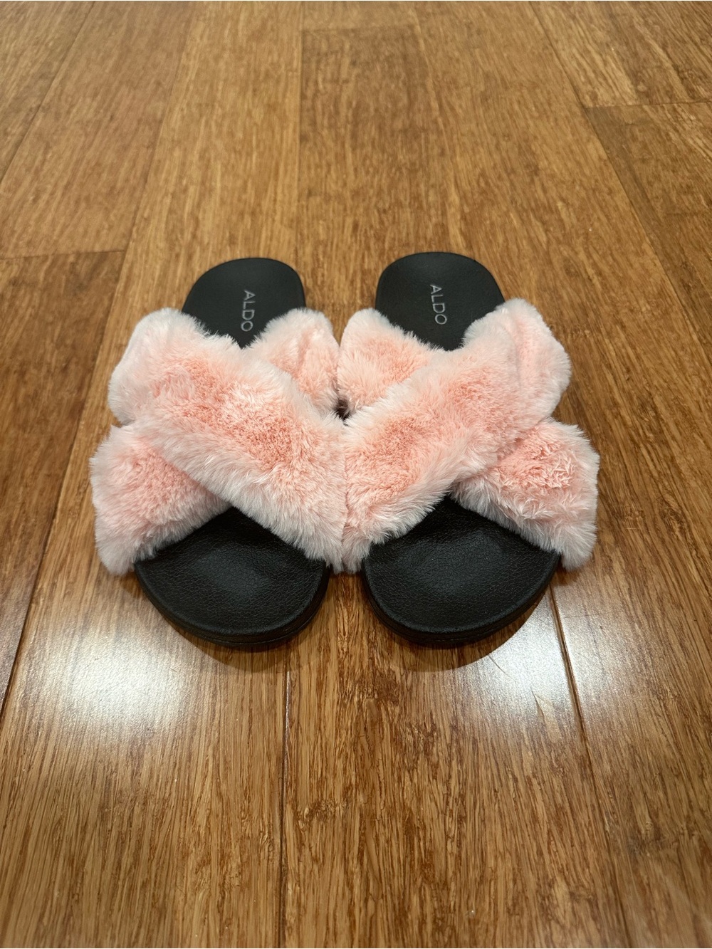 ALDO Pink Faux-Fur Crossover Slide Sandals